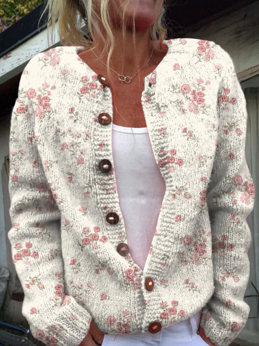 Liesbeth | Crème vest met roze rozen