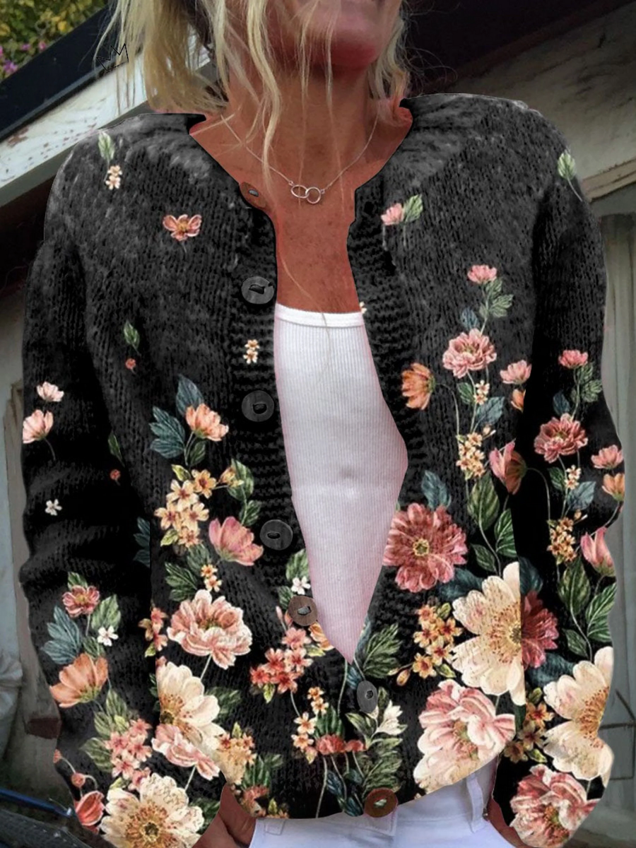 Ingrid | Zwart vest met bloemenprint