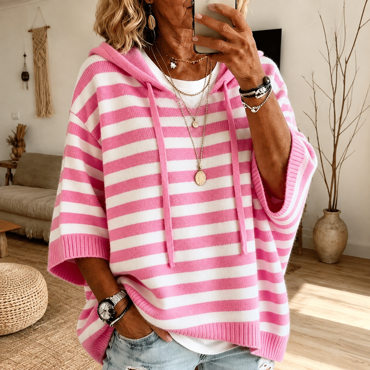 Willemijn | Gestreepte Oversized Poncho Hoodie