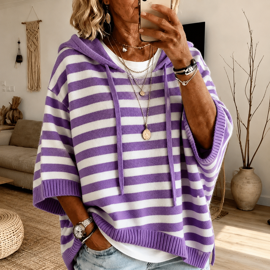Jacqueline | Gestreepte Oversized Poncho Hoodie