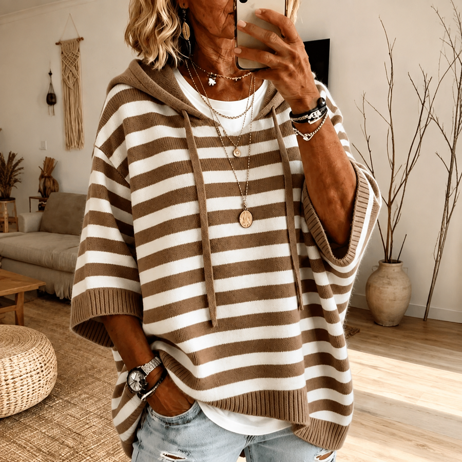 Lonneke | Gestreepte Oversized Poncho Hoodie